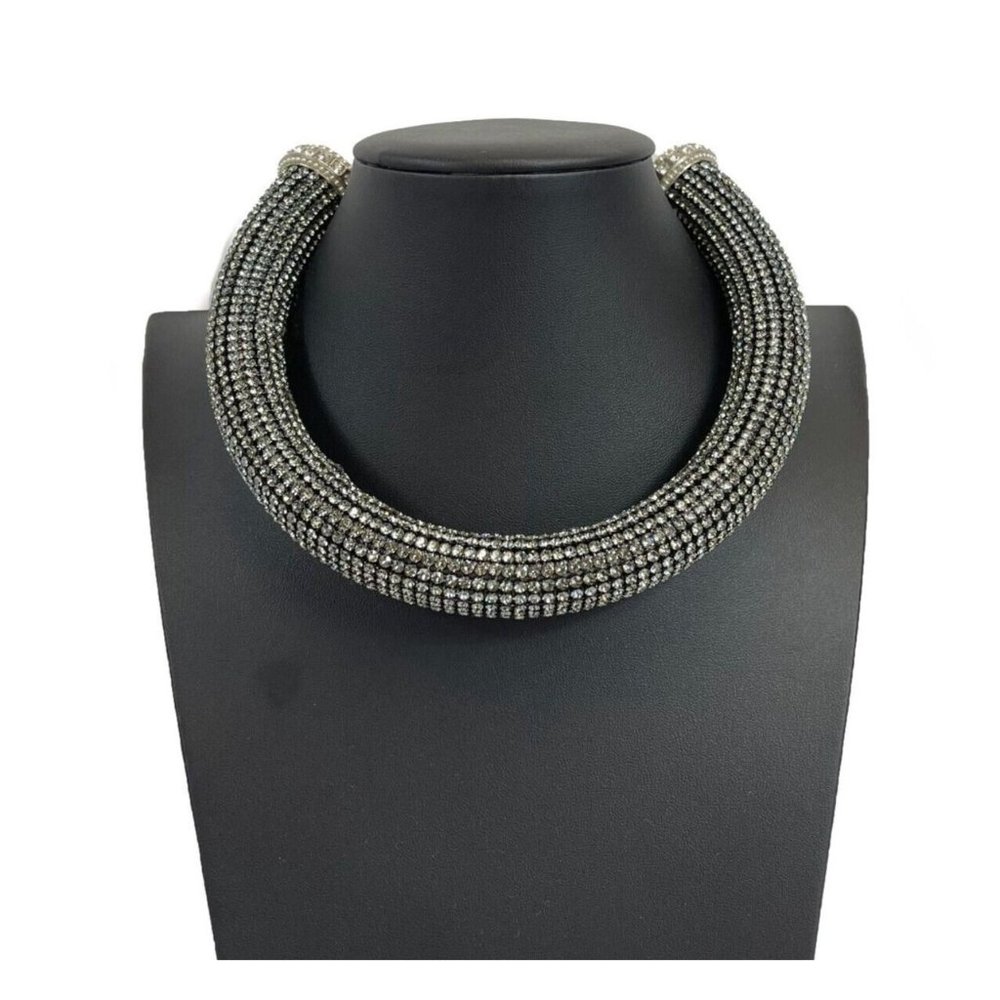 Chanel - 17K CC Rhinestone Crystal Choker Necklace - Black / Silver